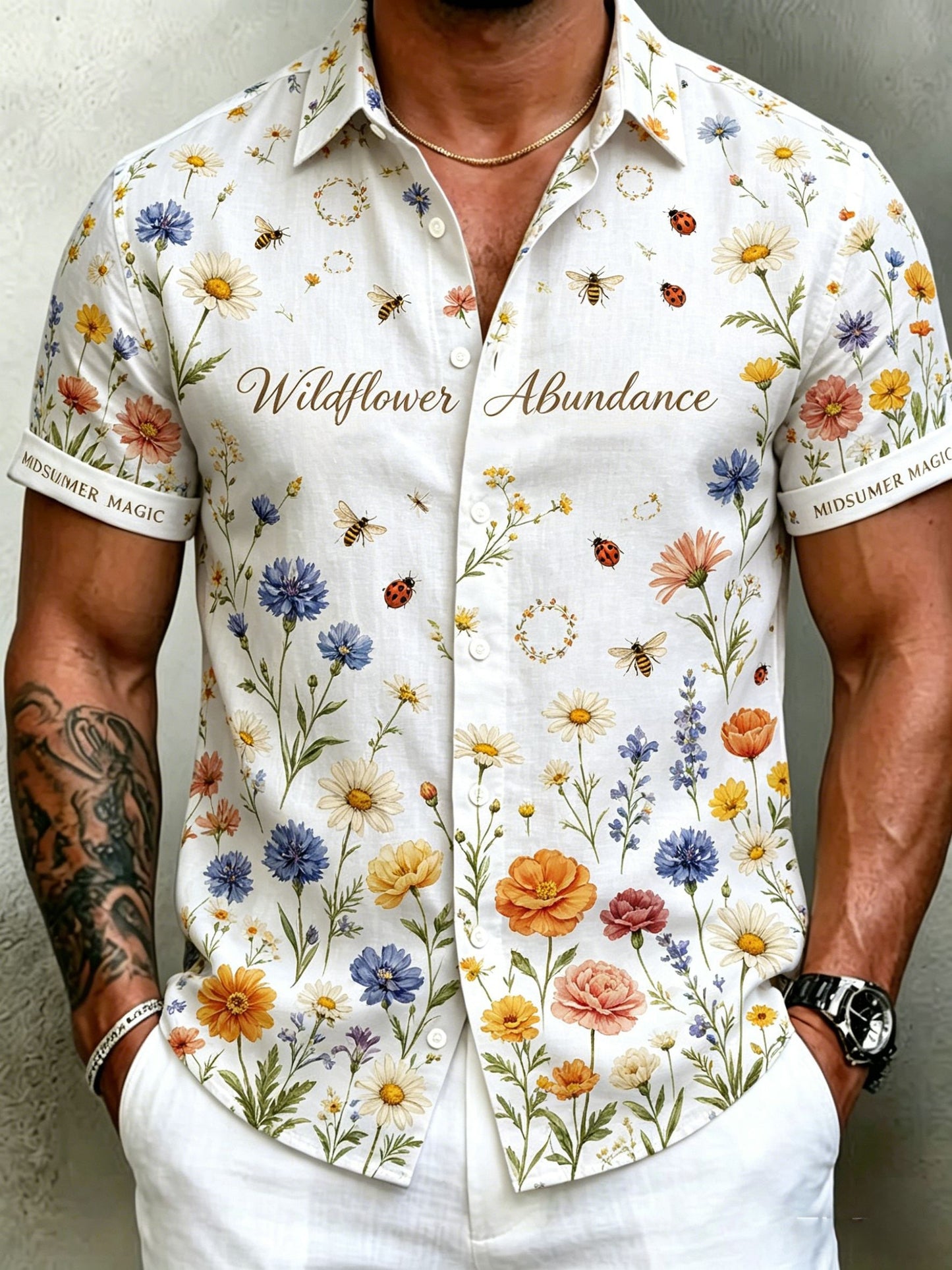 Chemises rétro suédoises de la Saint-Jean pour hommes, en coton-lin, à manches courtes, motif floral traditionnel