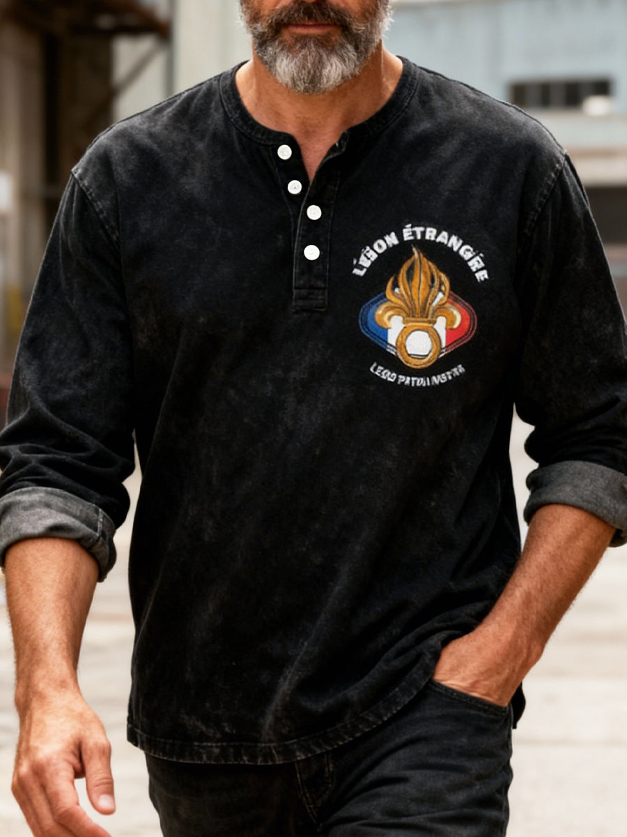 Rétro Français Légion Étrangère Insigne Décontracté Henley