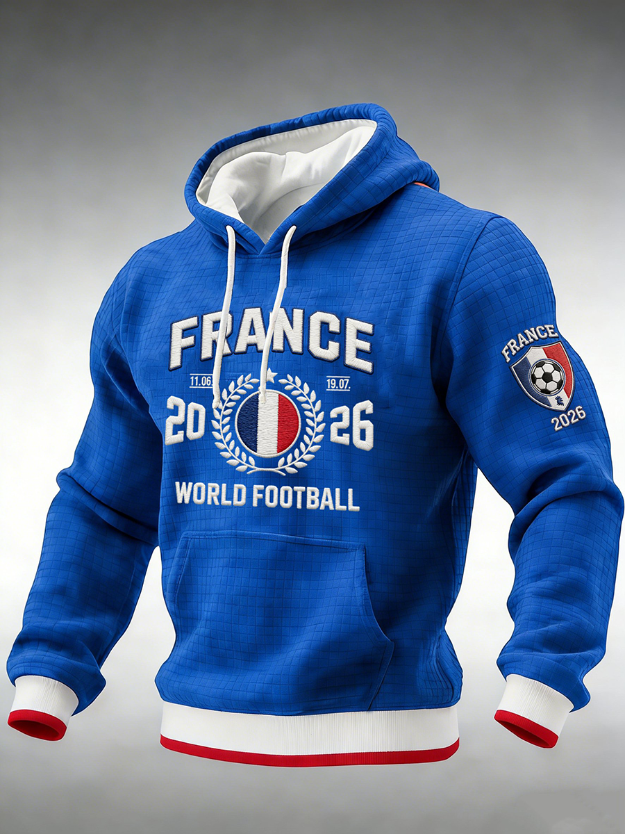 Sweat à capuche à carreaux en coton à imprimé France Football Homme