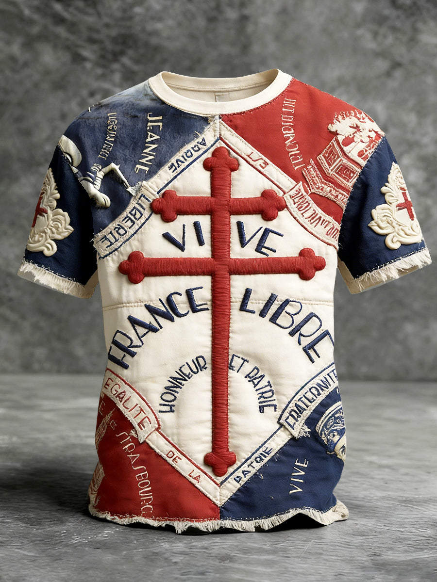 T-shirt à manches courtes imprimé drapeau français pour hommes