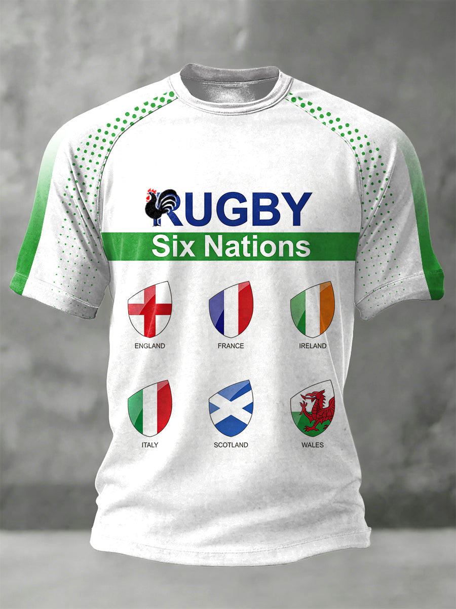 T-shirt en jersey patchwork à imprimé de championnat de rugby des Six Nations pour hommes