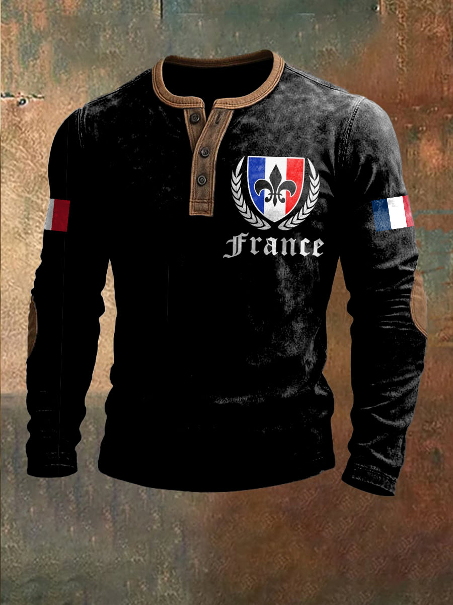 Chemise Henley Décontractée Rétro French Badge