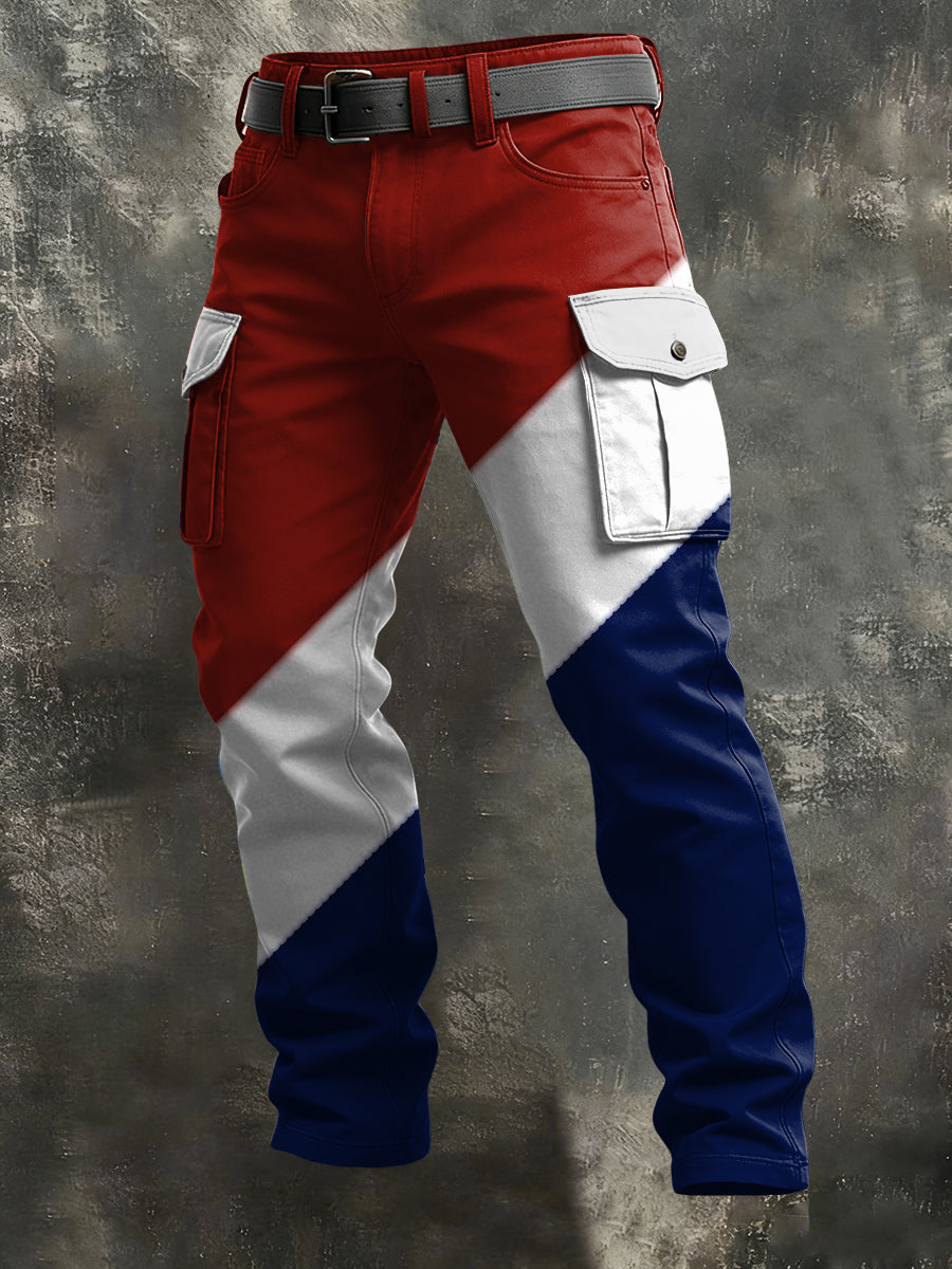 Pantalon de travail décontracté à rayures colorées rétro style français