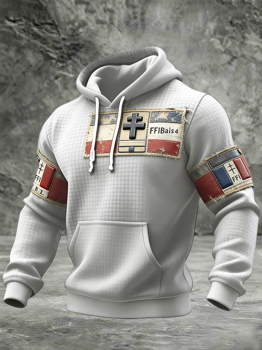 Sweat-shirt à capuche en coton à carreaux imprimé Patchwork Vintage pour homme