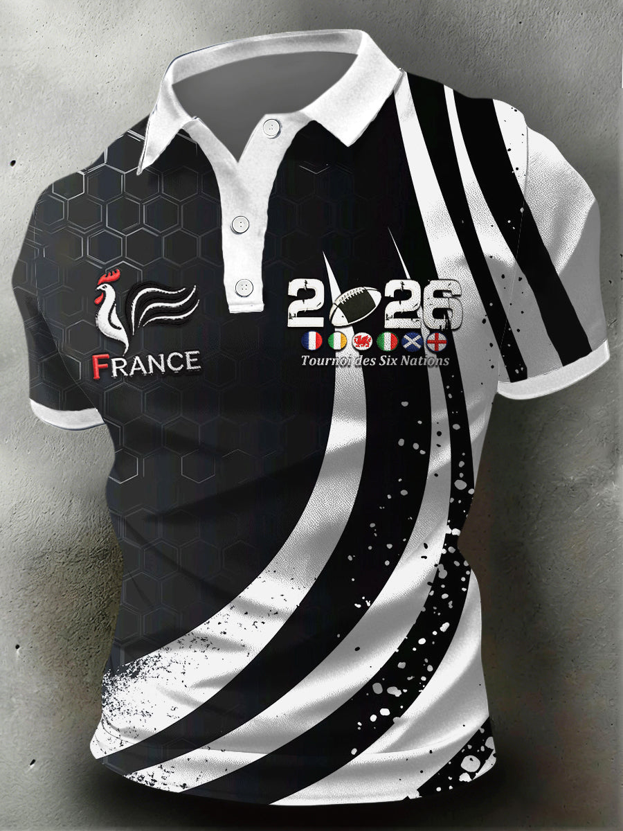 Polo à manches courtes imprimé France Rugby Six Nations 2026 pour homme