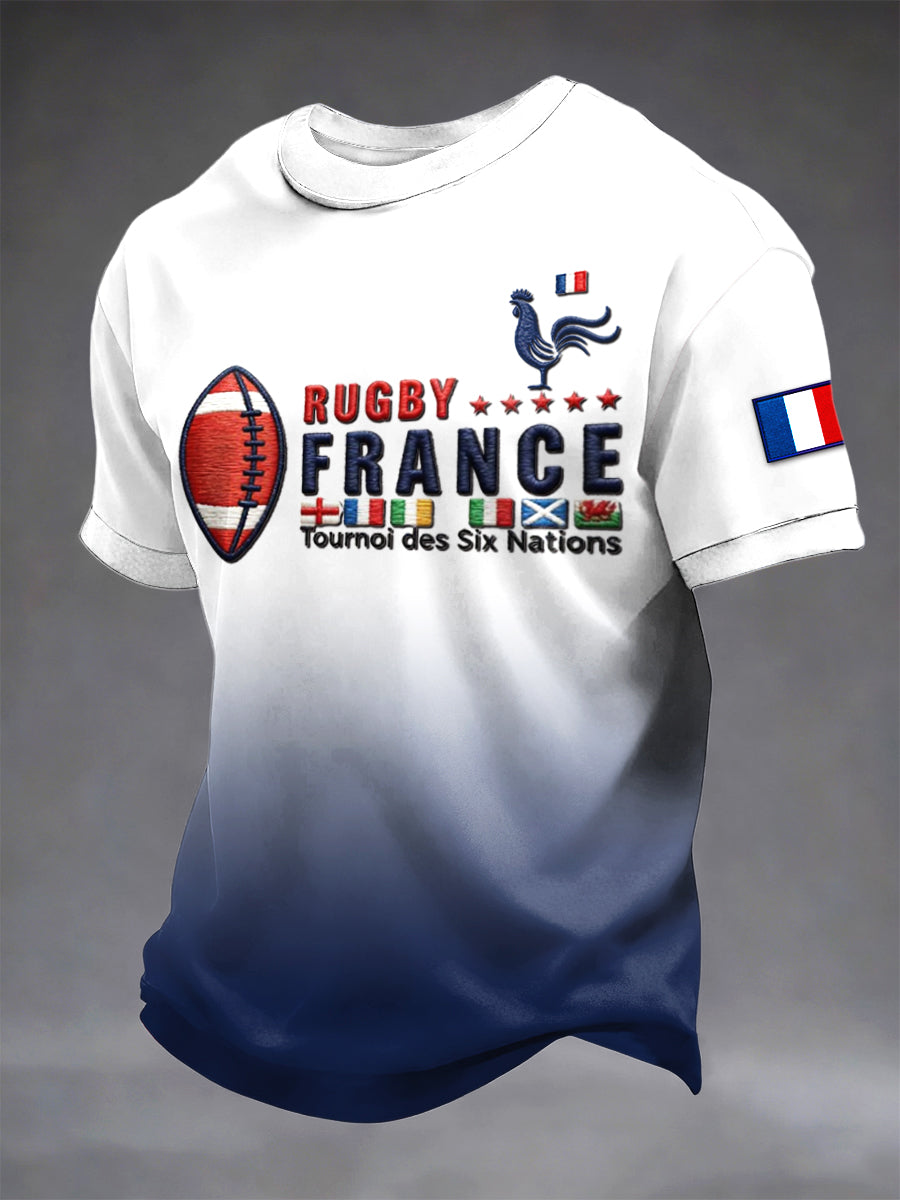 T-shirt décontracté à imprimé dégradé pour homme French Rooster Rugby Six Nations