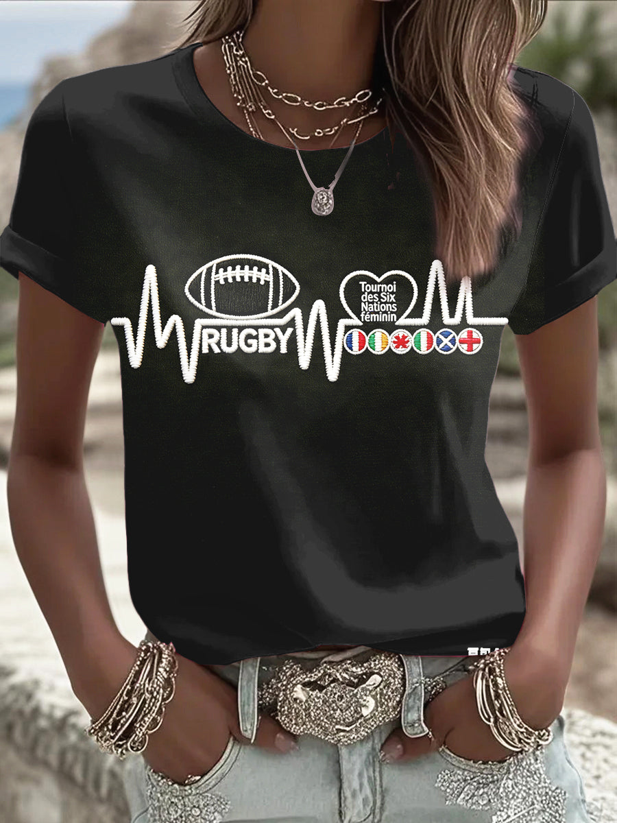 T-shirt Rugby Décontracté Six Nations Femme Noir