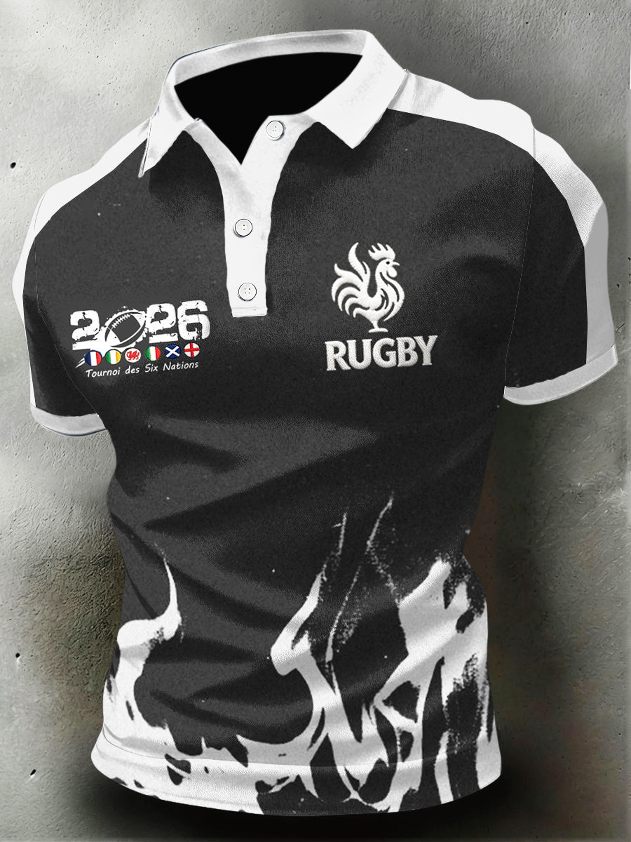 Polo de soutien pour homme French Rugby Six Nations Patchwork Print