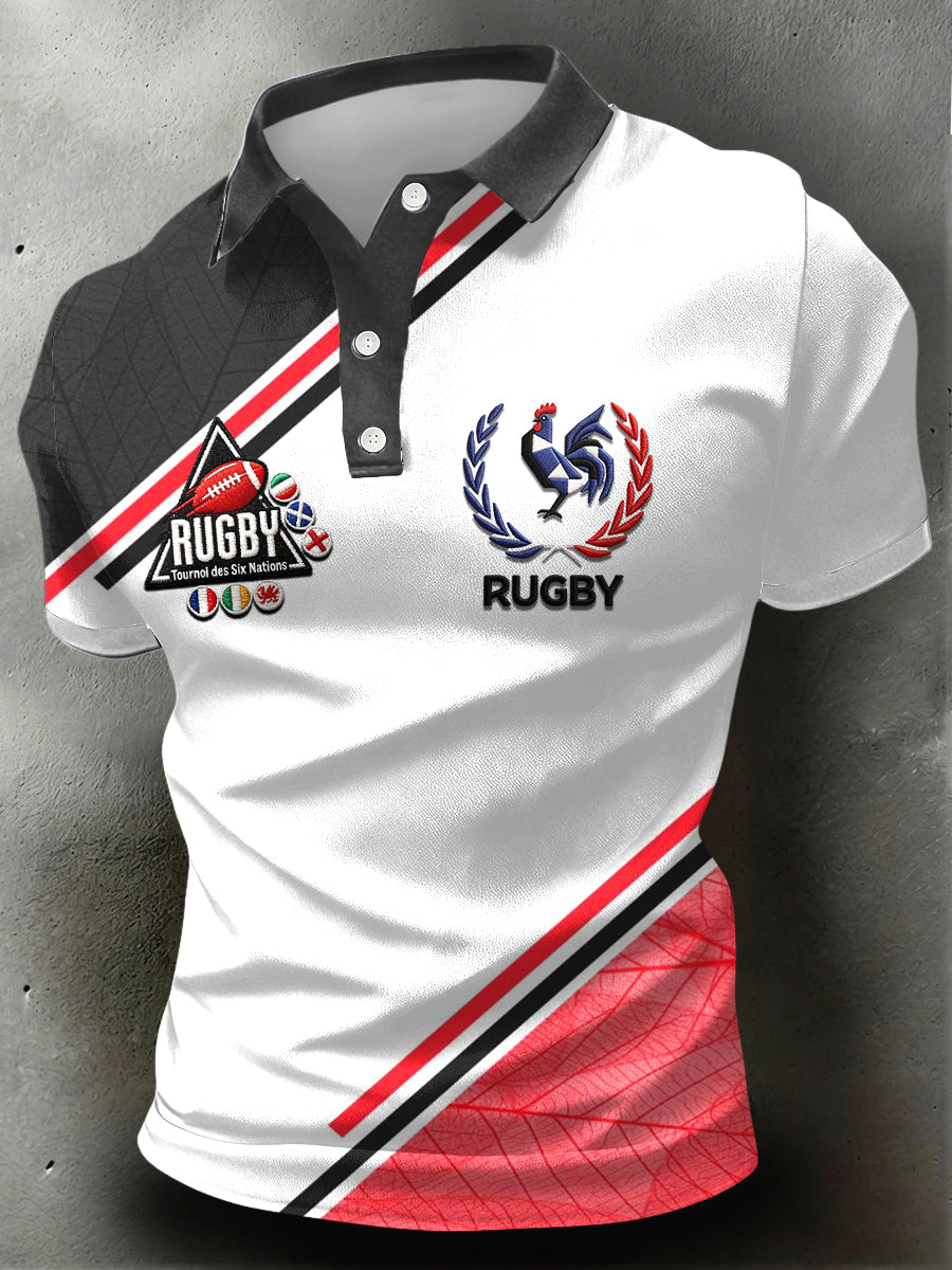 Polo Homme French Rugby Six Nations Rayé Patchwork Imprimé