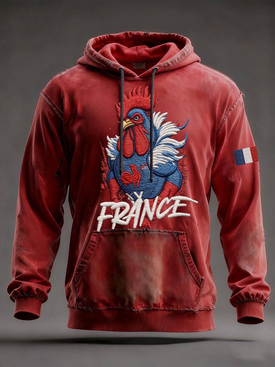 Sweat à capuche surdimensionné à épaules tombantes avec poches pour hommes, France Rugby