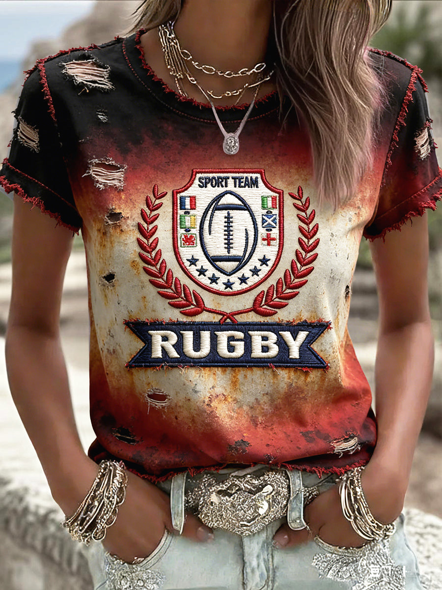 Femmes Français Rugby Six Nations Vintage Distressed Imprimer T-shirt décontracté