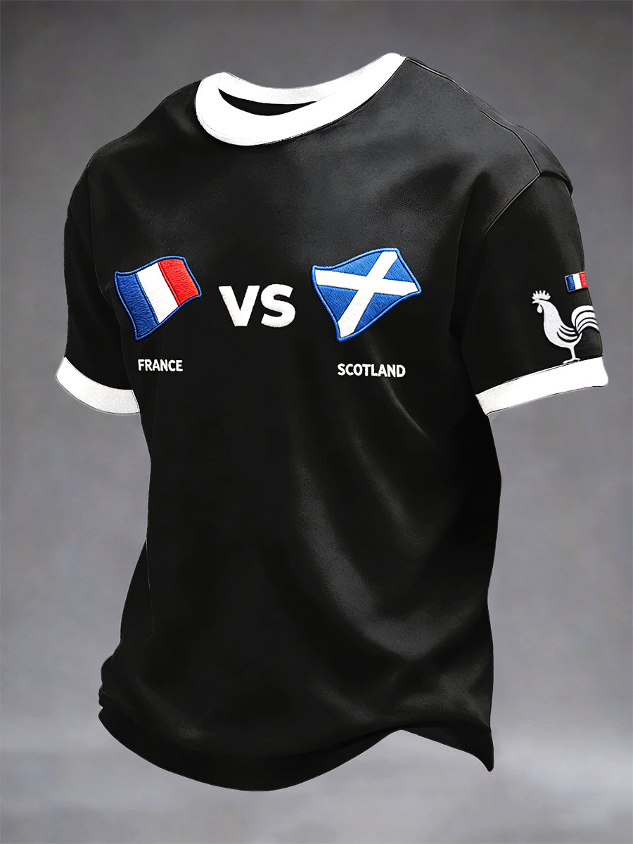 T-shirt en jersey décontracté noir à imprimé minimaliste French-Scottish Rugby Homme