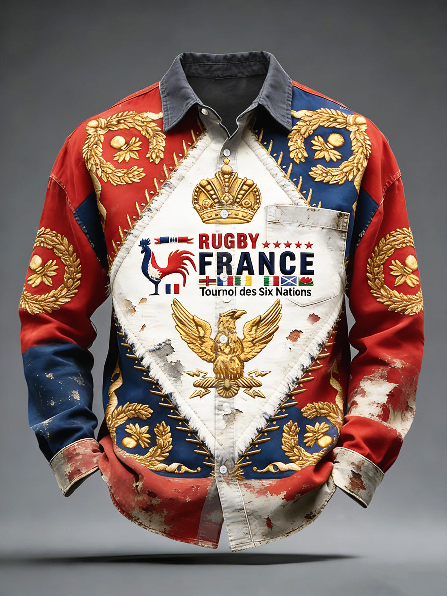 Chemise décontractée French Rugby Six Nations Vintage pour homme