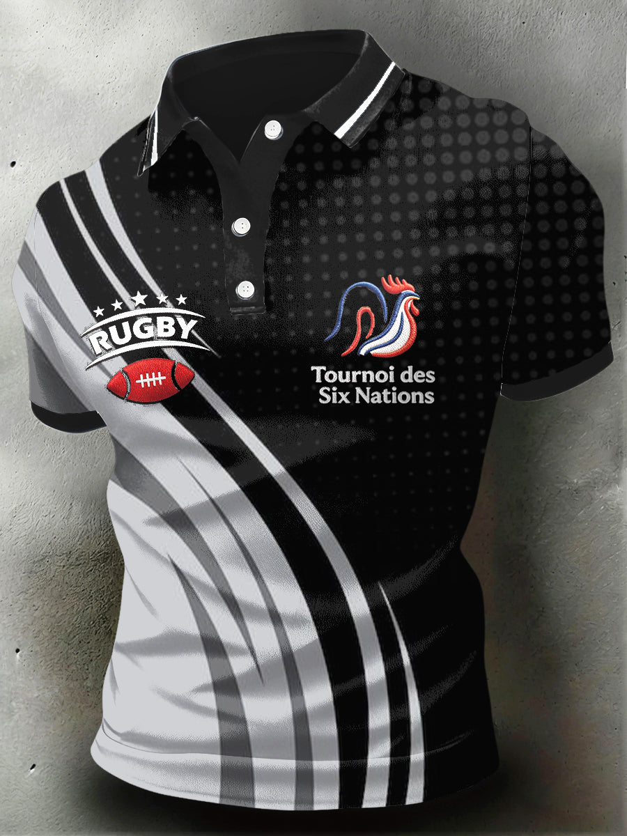 Polo décontracté pour homme avec imprimé coq français rugby