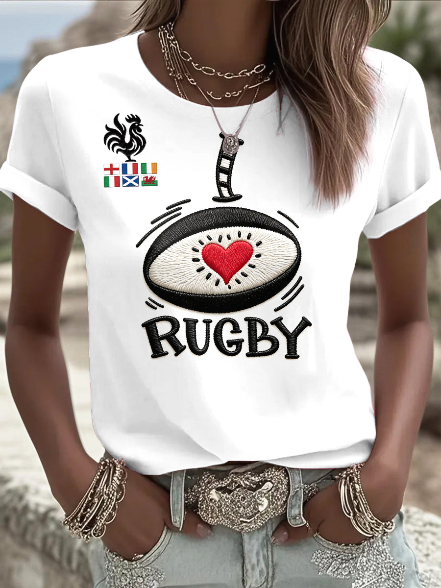 T-shirt décontracté à imprimé de six nations de rugby pour femmes