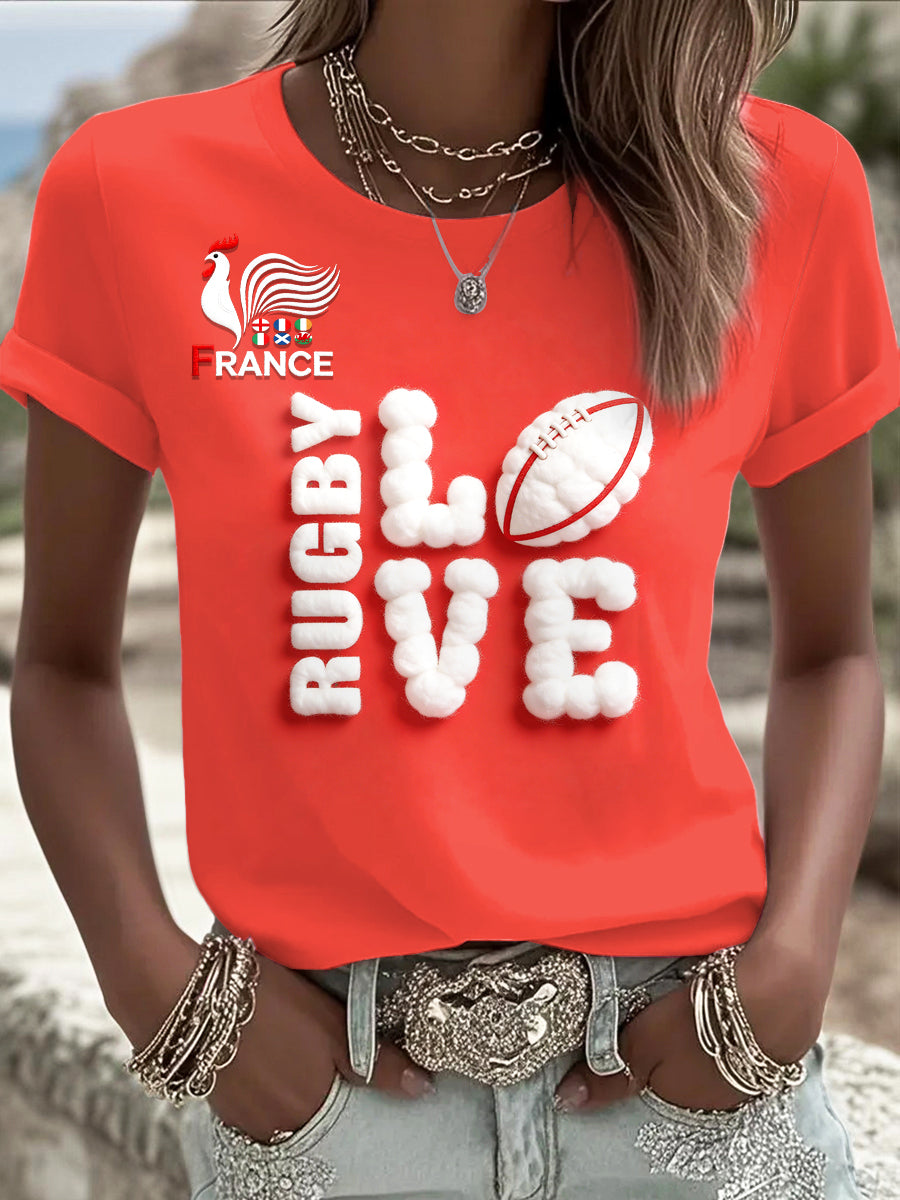 T-shirt Femme Rouge Rugby Six Nations 3D Imprimé Décontracté