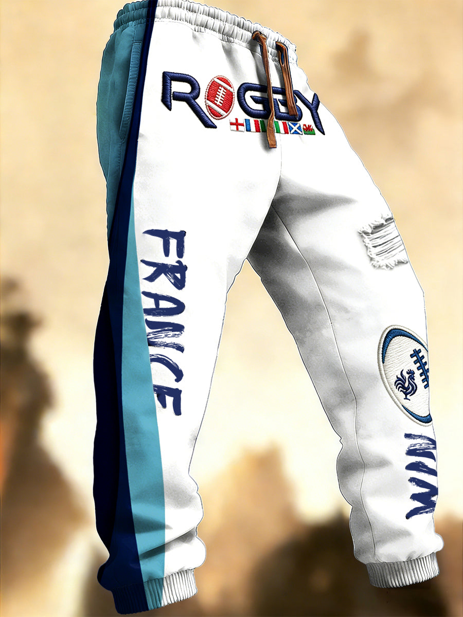 Pantalon de sport pour hommes, imprimé Tournoi des Six Nations de rugby, style français