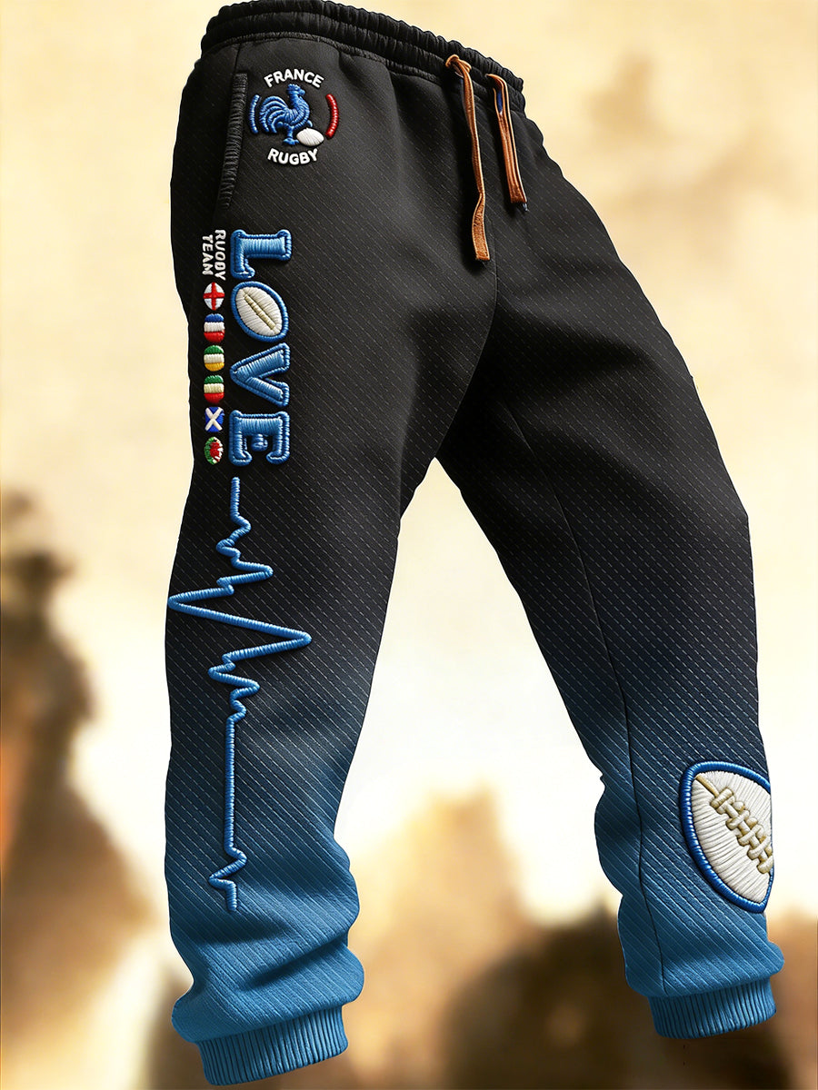 Pantalons de survêtement décontractés et sportifs pour hommes, imprimé dégradé du Tournoi des Six Nations de rugby, en français
