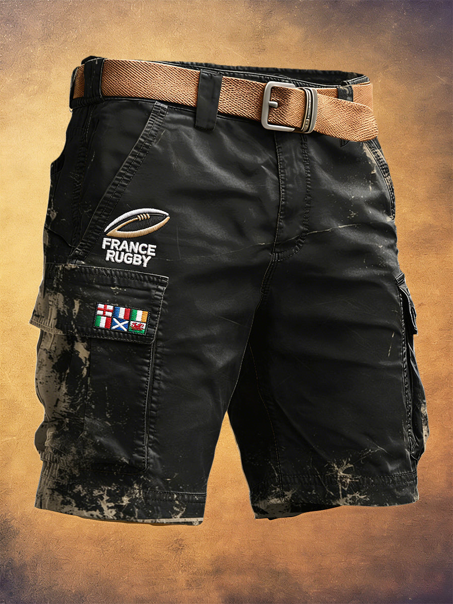 Short de travail décontracté noir imprimé Vintage Six Nations de rugby français pour homme