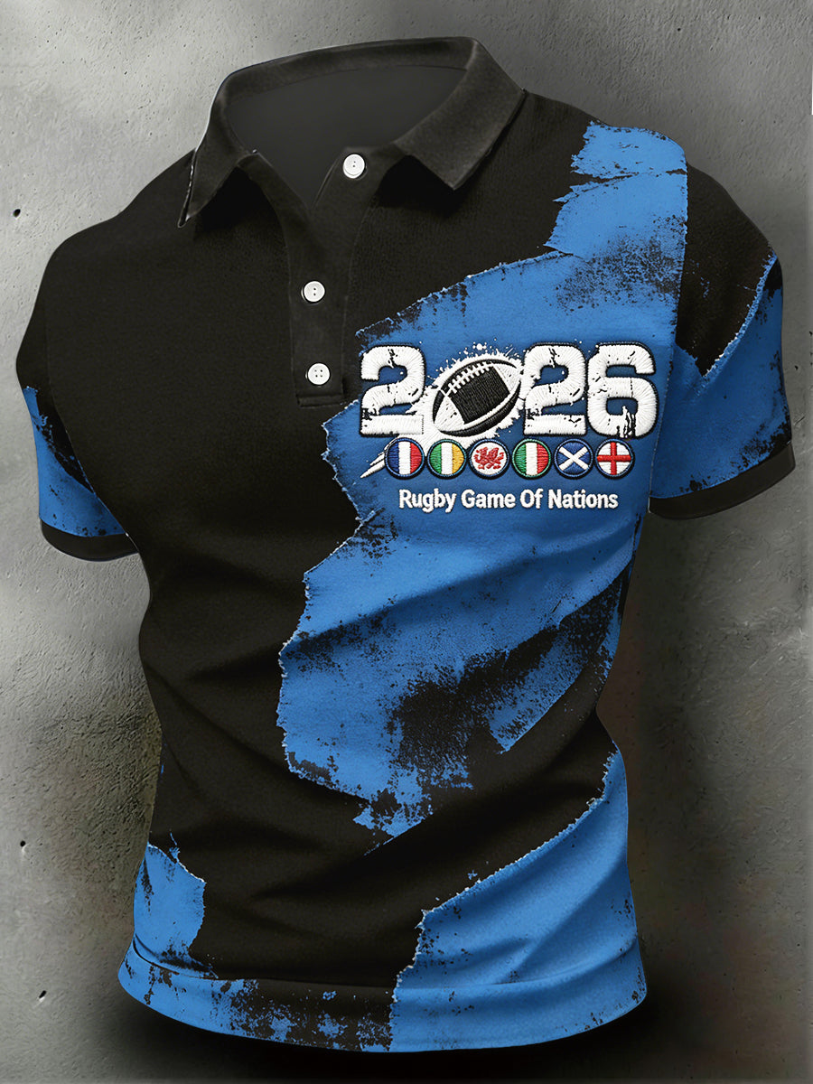 Polo décontracté vintage pour hommes, collection 2026, France, Tournoi des Six Nations, motif patchwork