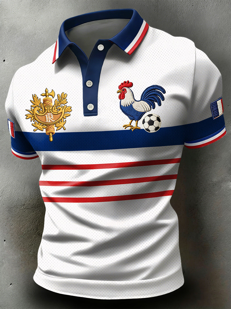 Polo décontracté à rayures rétro emblème du football français