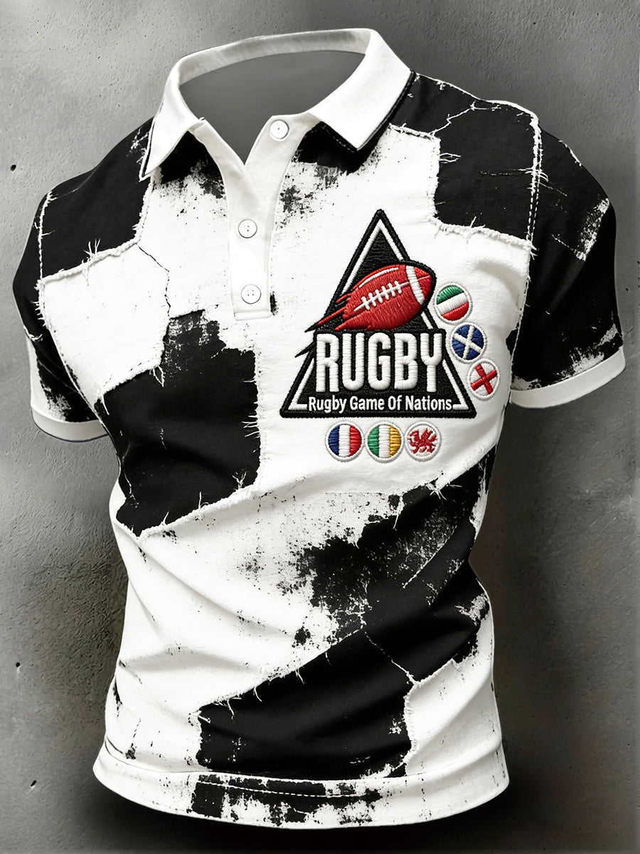 Polo décontracté vintage pour homme, en rugby français, motif patchwork, Six Nations