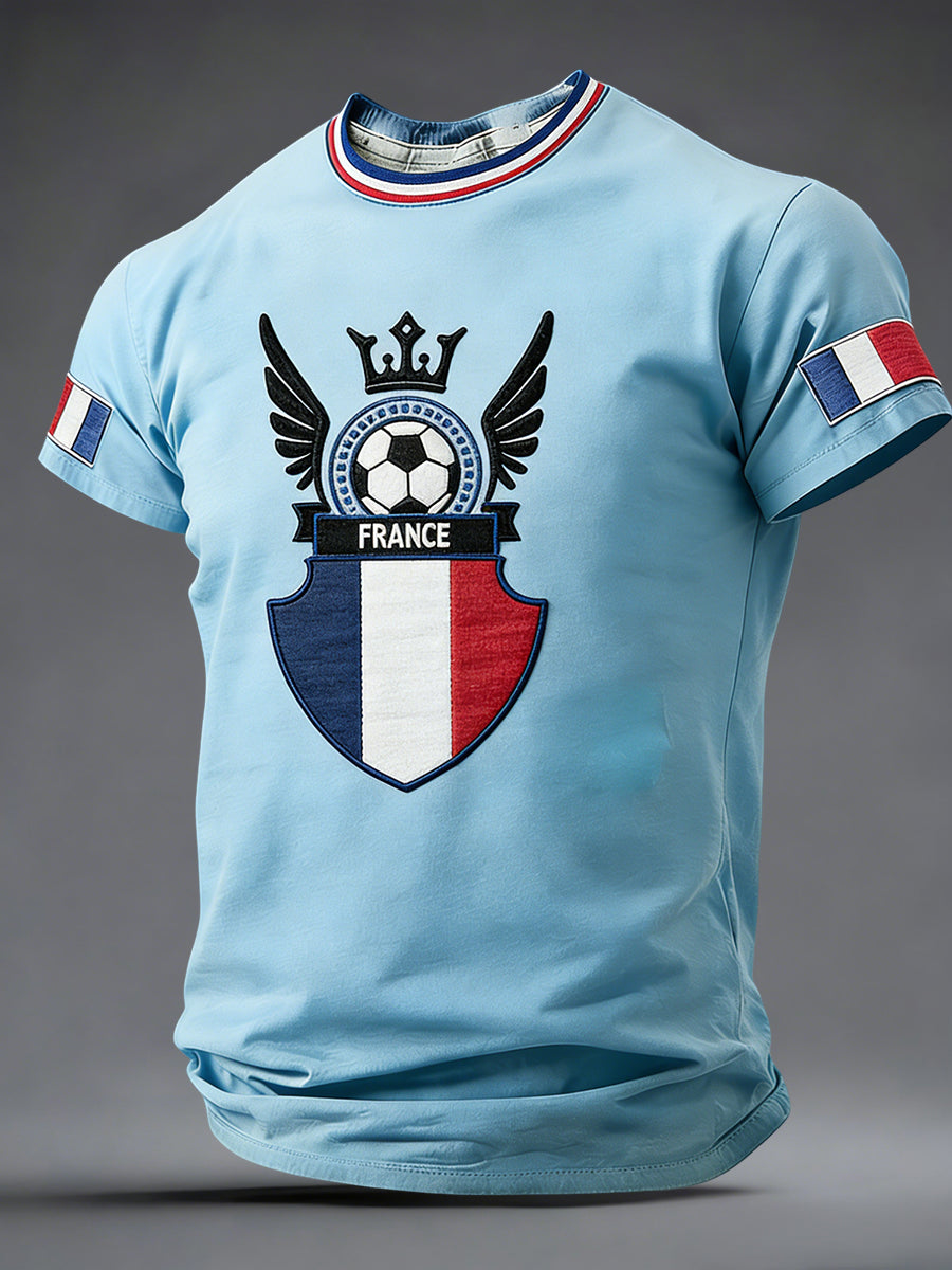 T-shirt décontracté rétro avec emblème du drapeau du football français