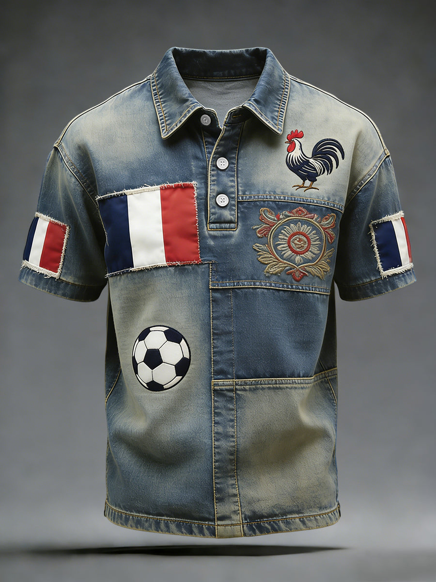 Polo décontracté rétro drapeau français de football