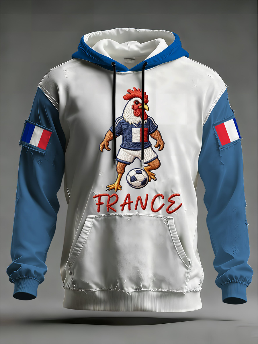 Sweat à capuche oversize à épaules tombantes avec poches, France Football, pour homme