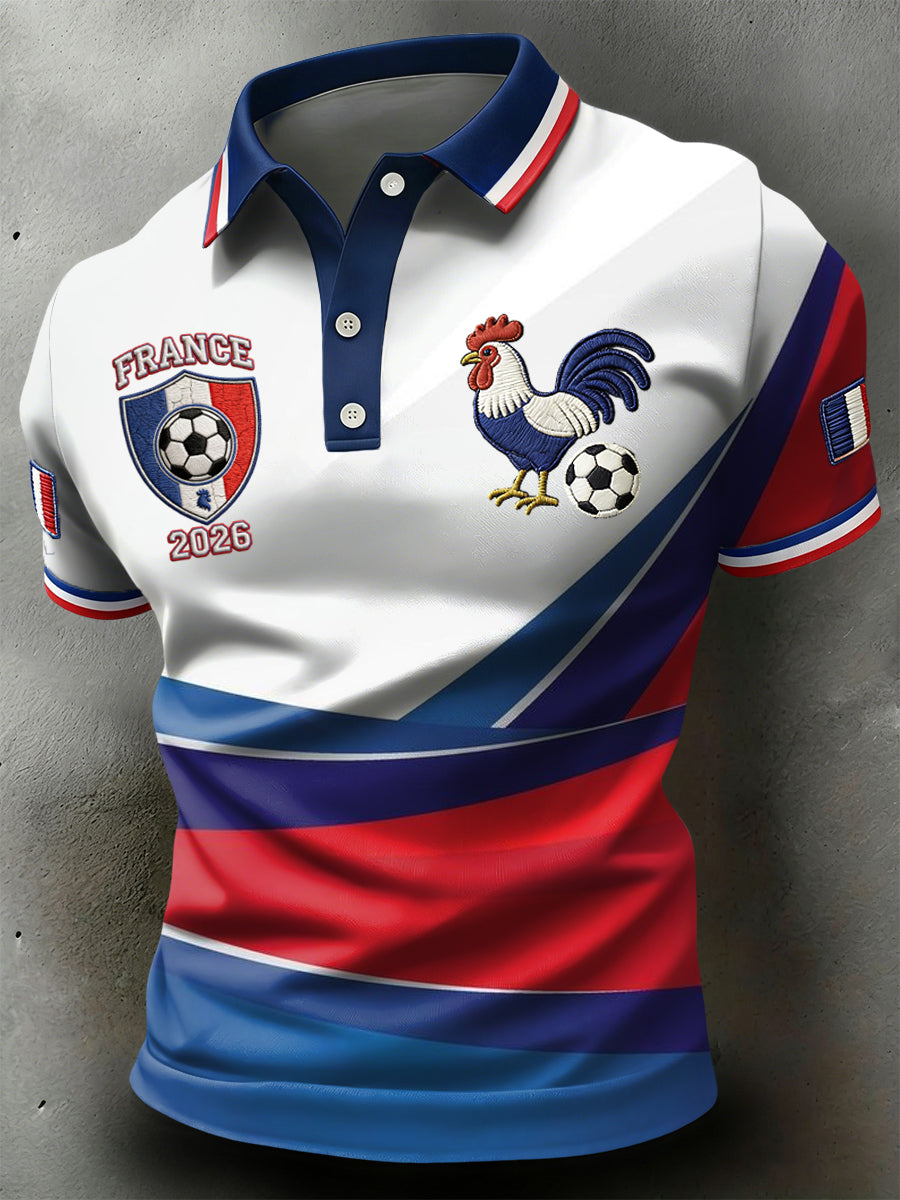 Polo décontracté rétro de patchwork géométrique de football français