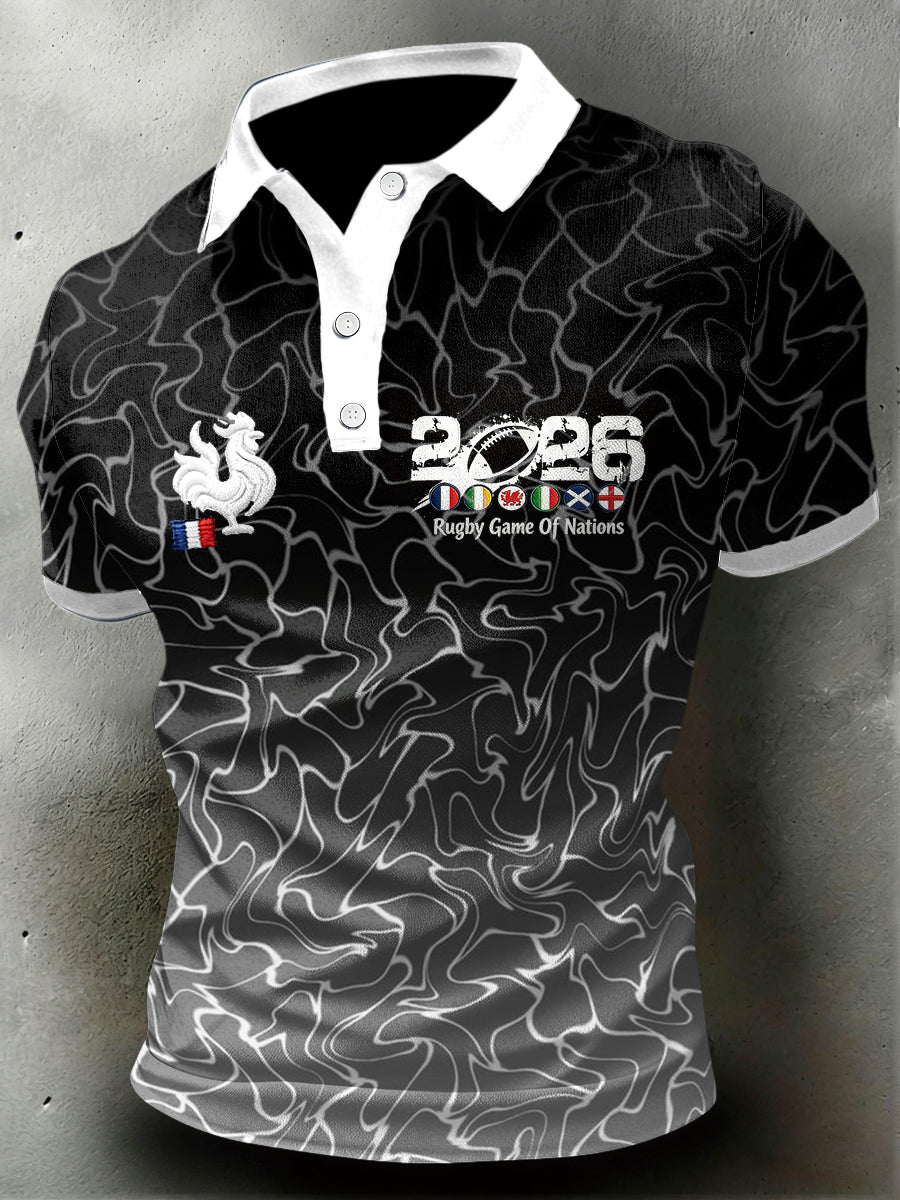 Polo en jersey décontracté à imprimé dégradé French Rugby Six Nations pour homme