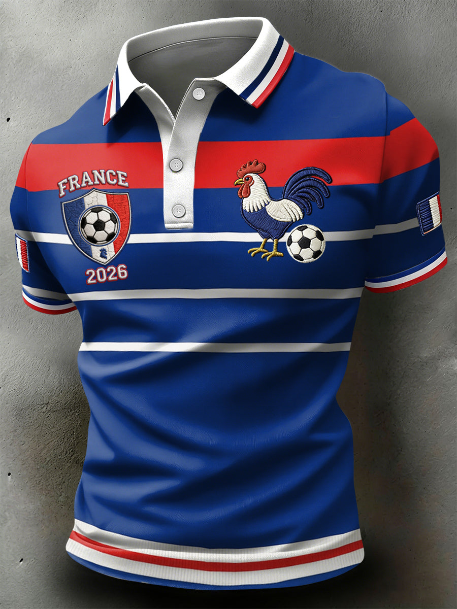 Polo décontracté à rayures géométriques rétro de football français