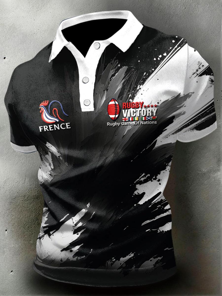 Polo décontracté en jersey imprimé graffiti des Six Nations de rugby français pour homme