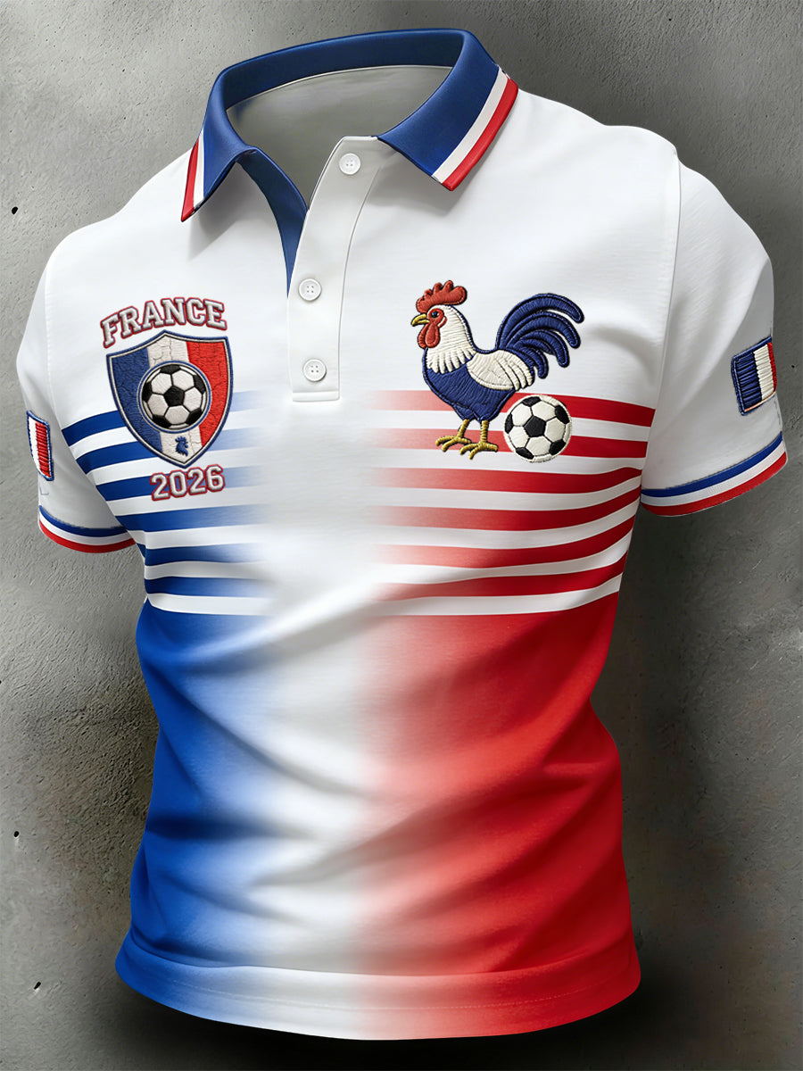 Polo décontracté rétro à rayures de football français