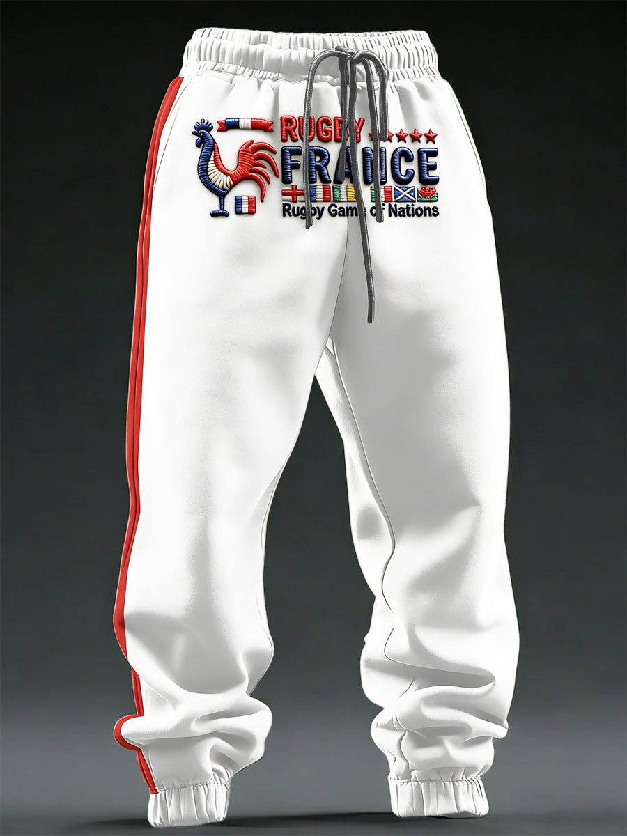 Pantalon de sport décontracté pour homme France Rugby Six Nations imprimé en 3D blanc