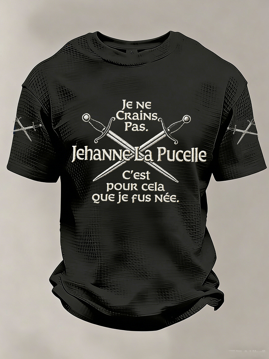Homme Je n’ai pas peur Jeanne d’Arc Épées Waffle Manches courtes