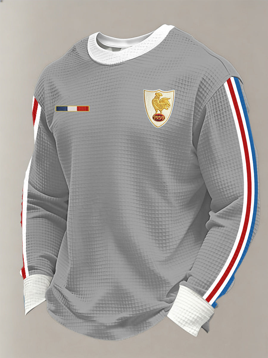 T-shirt à manches longues en gaufre pour hommes, équipe de France de rugby