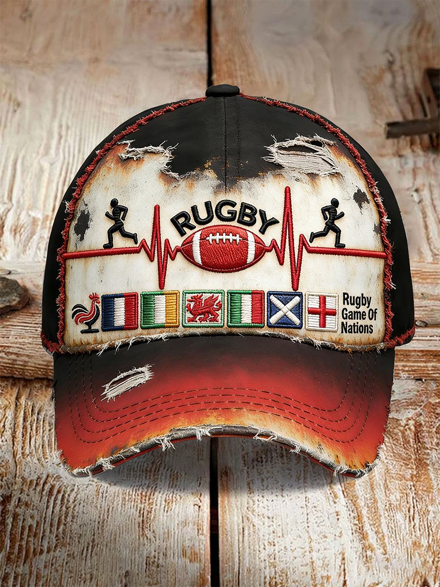 Casquette 2026 Rugby Six Nations style punk avec impression vieillie rétro