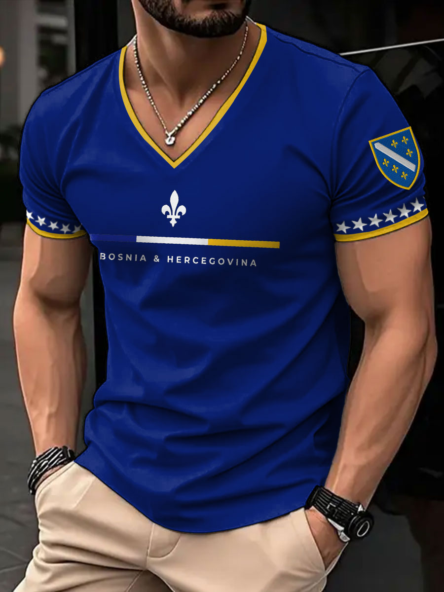 T-shirt col en V imprimé Bosnia Football Lover ZMAJEVI pour homme