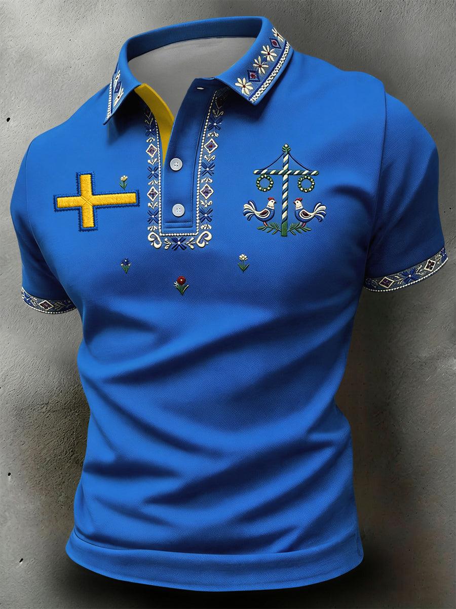 Polo décontracté vintage suédois à fleurs pour la Saint-Jean