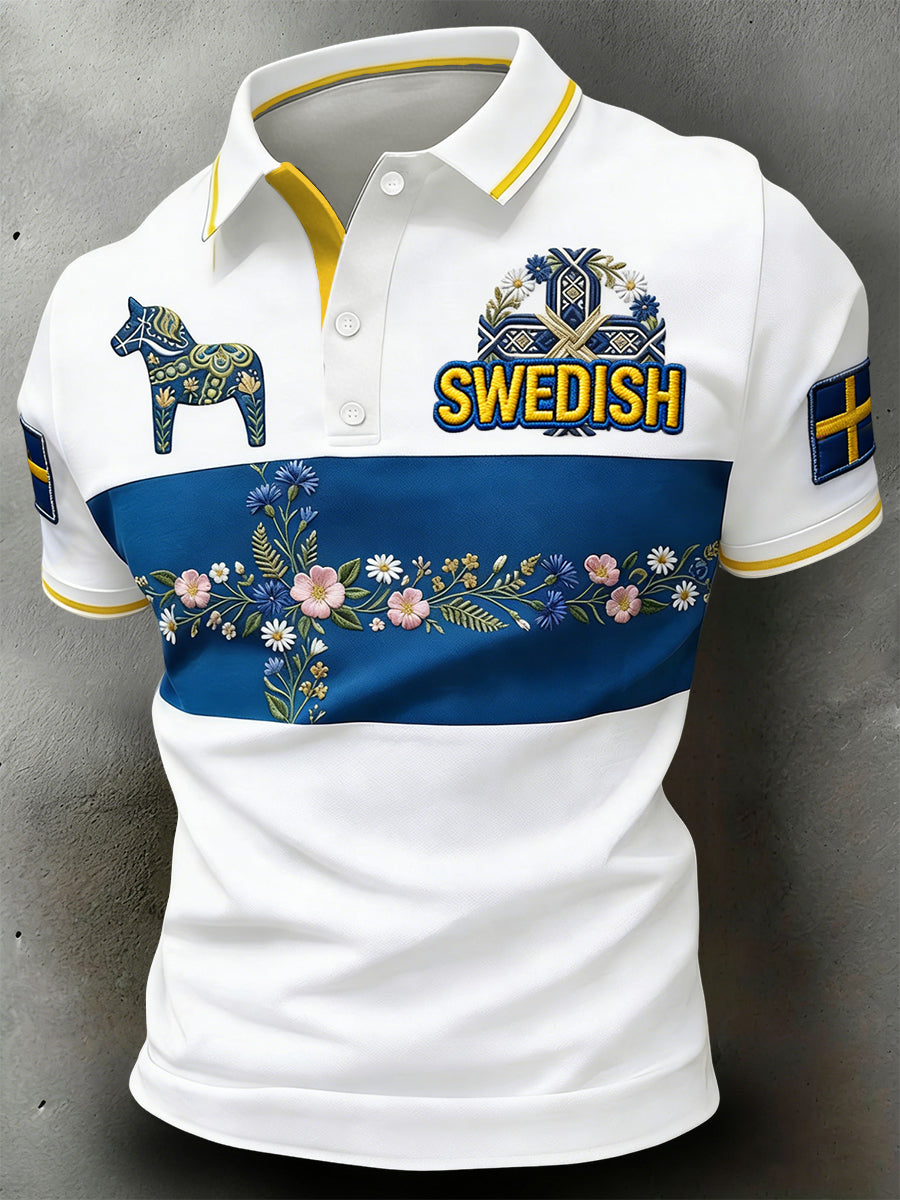 Polo décontracté rétro suédois de la Saint-Jean en patchwork floral