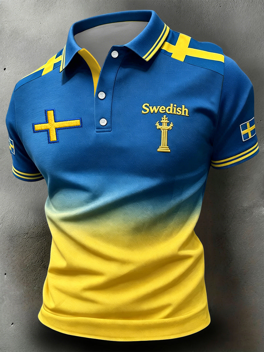 Polo artistique rétro suédois de la Saint-Jean en patchwork dégradé