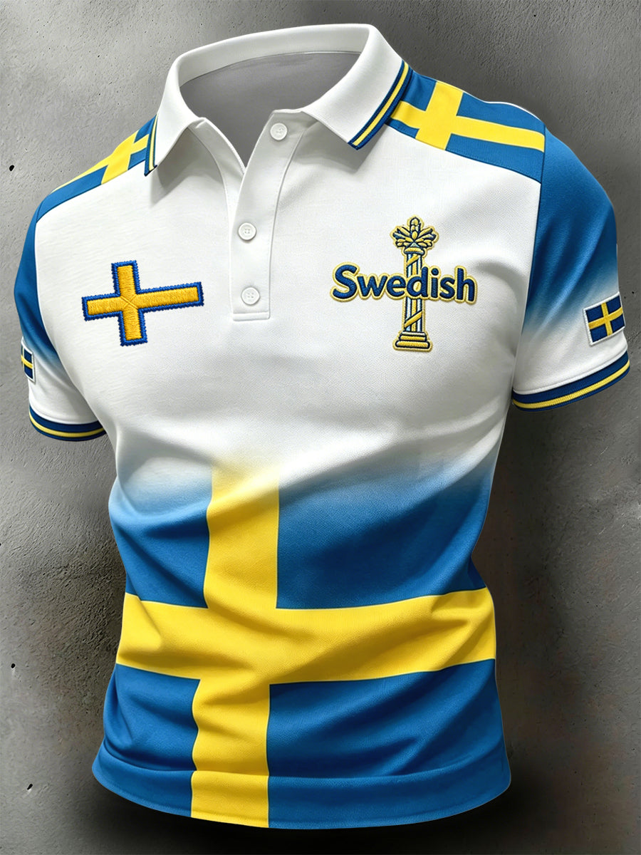 Polo décontracté rétro suédois de la Saint-Jean en patchwork dégradé