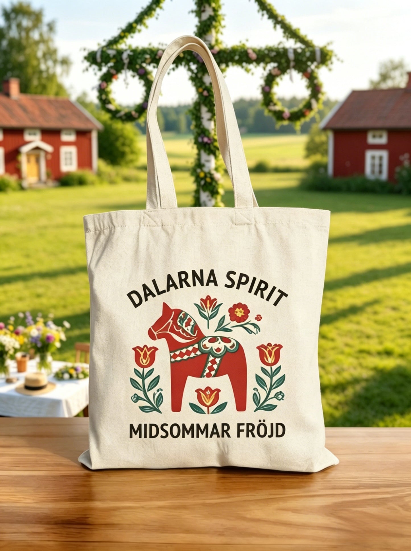 Retro Swedish Midsummer Folk Floral Sac en toile