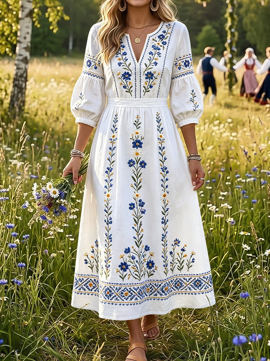 Robe à imprimé floral vintage suédoise pour femme