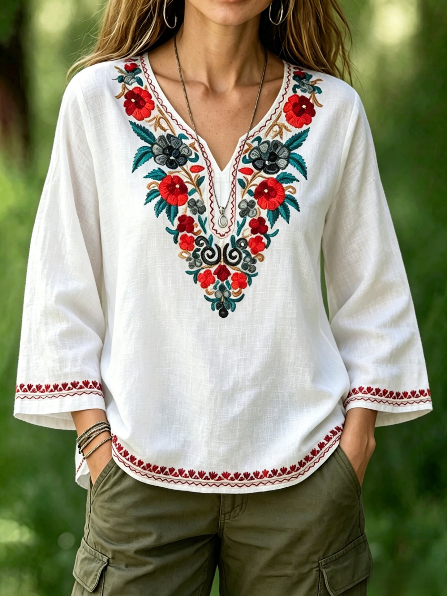 Chemise rétro suédoise de la Saint-Jean pour femmes, en coton-lin, à motifs floraux
