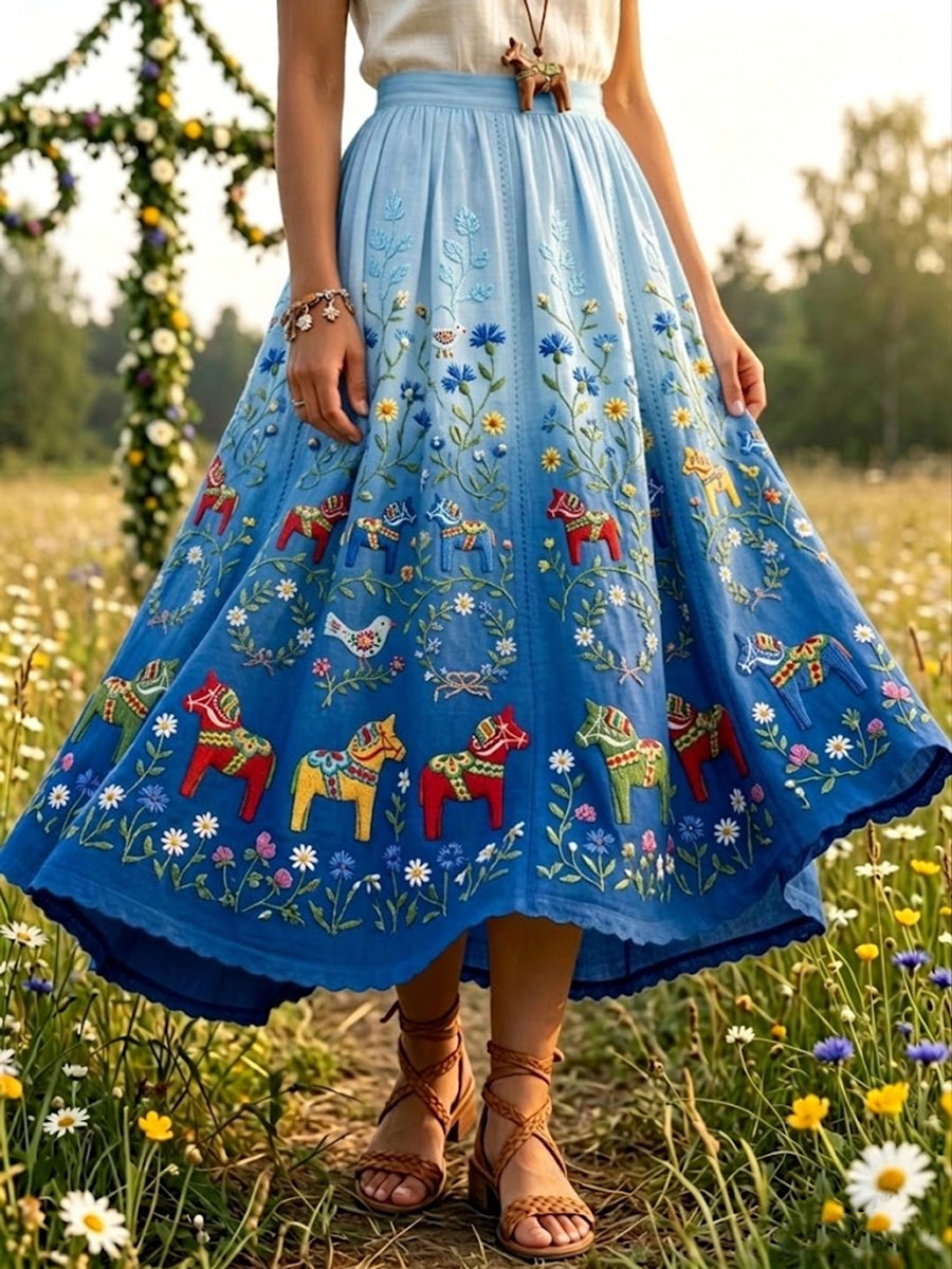 Retro Gradient Romantique Floral Art Midi Jupe Femme