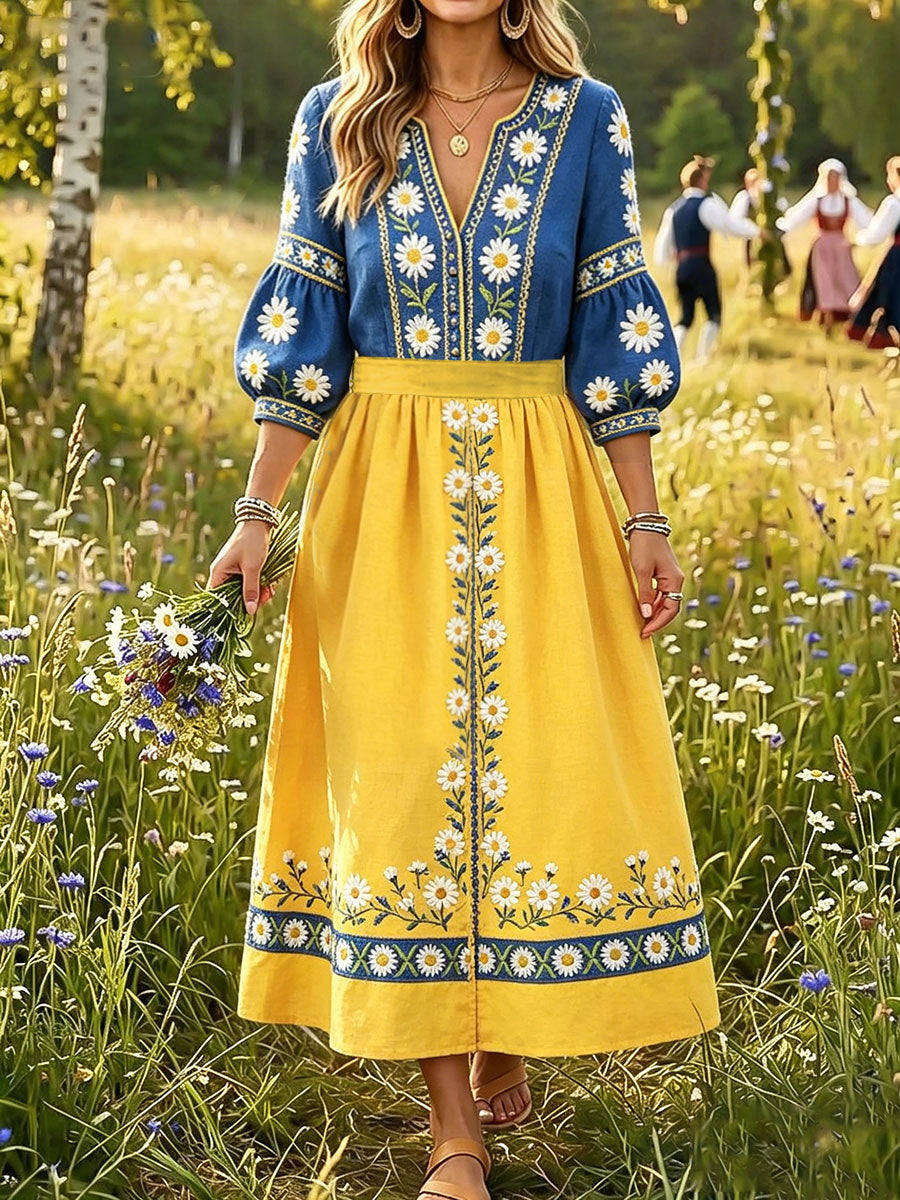 Robes en lin pour femmes, imprimé floral artistique, Suède