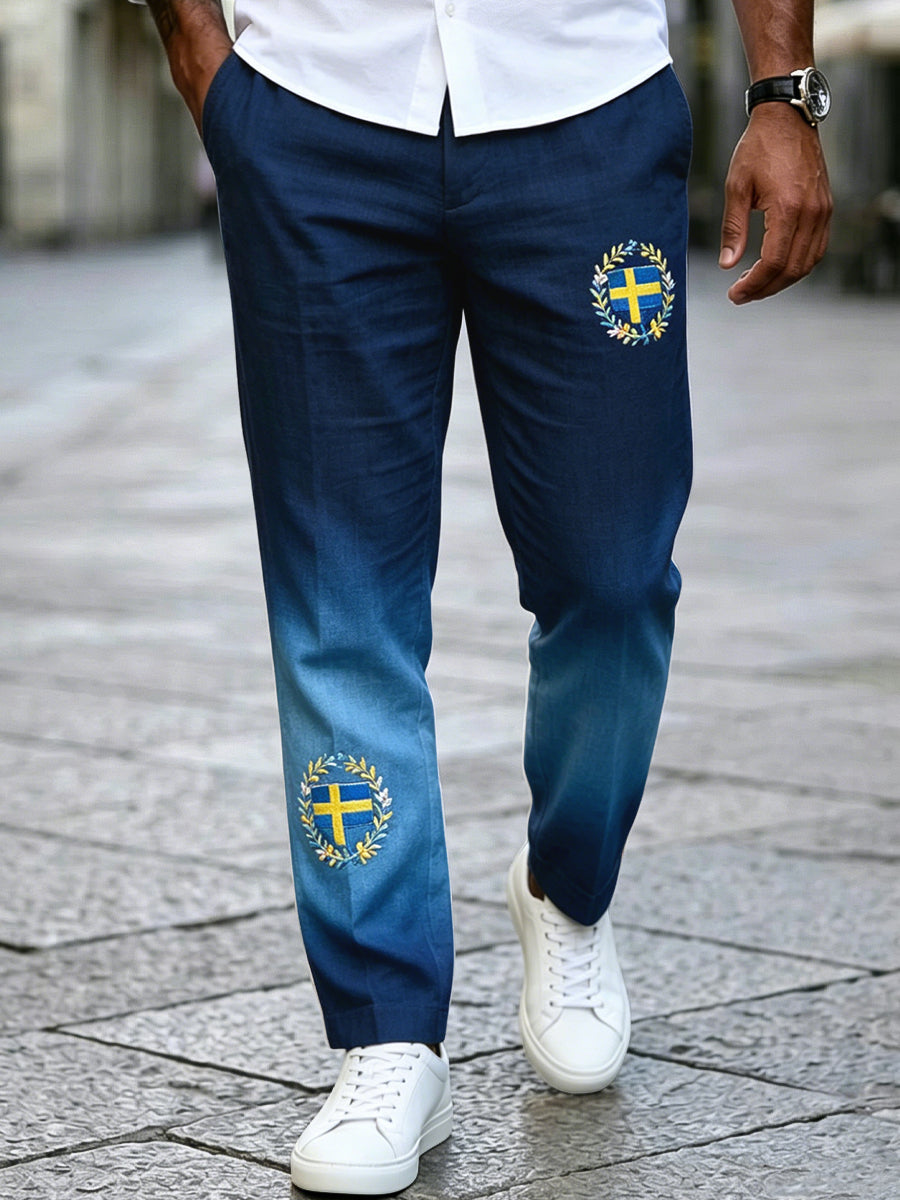 Pantalons décontractés Vintage Swedish Midsummer Gradient en coton et lin pour hommes