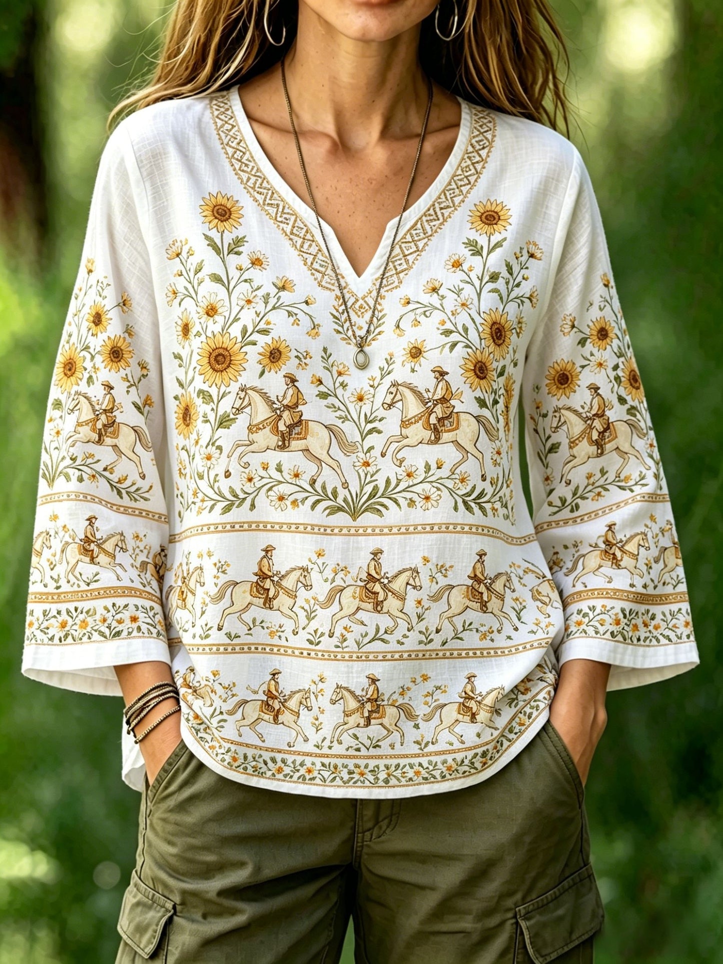 Chemisier rétro suédois pour femmes, style fête de la Saint-Jean, motif floral, en coton-lin